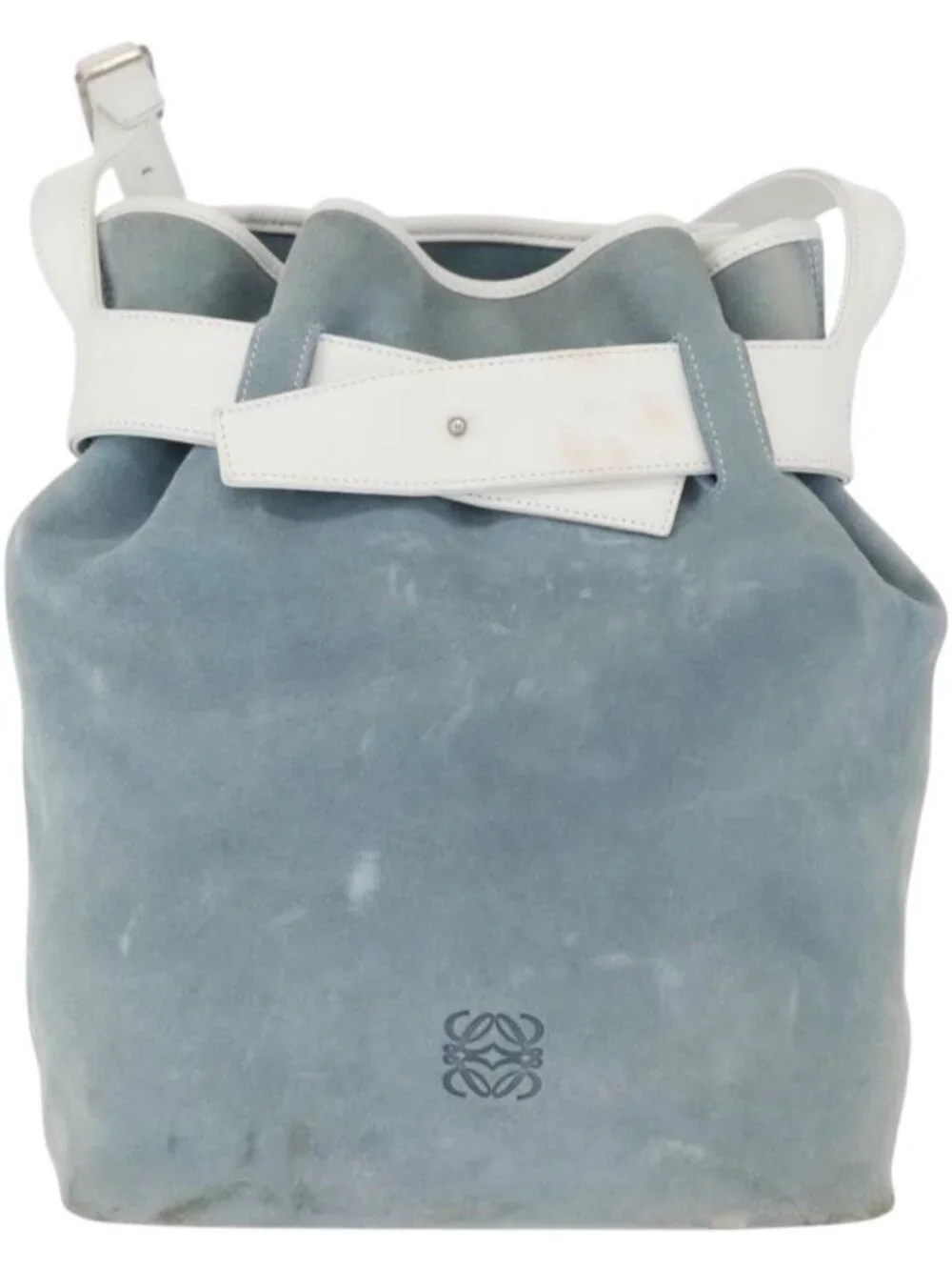 Authentic LOEWE Anagram Shoulder Bag Suede Leather Light Blue Silver - Picture 5 of 16